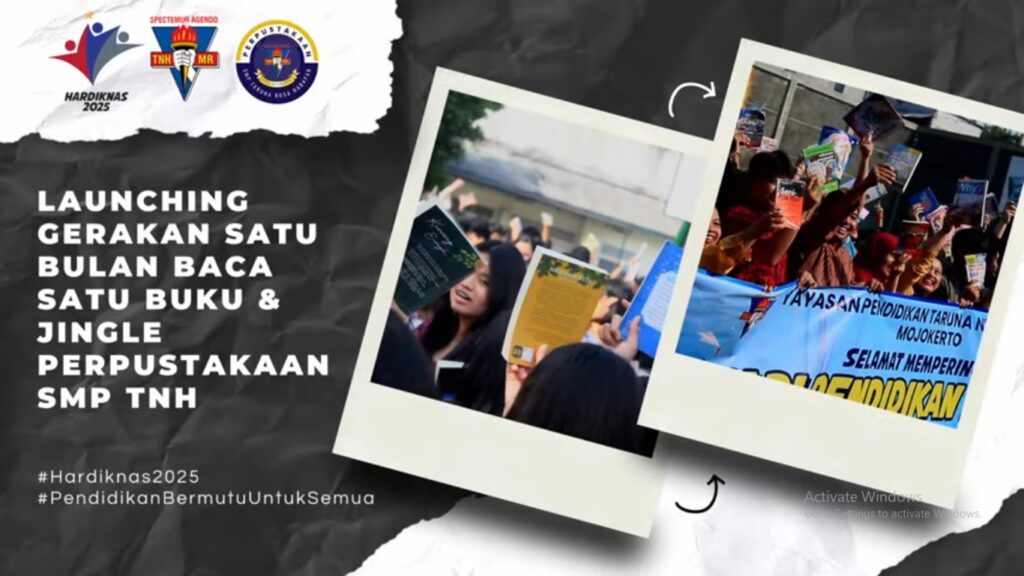 Launching Gerakan Satu Bulan Baca Satu Buku & Jingle Perpustakaan SMP Taruna Nusa Harapan Mojokerto